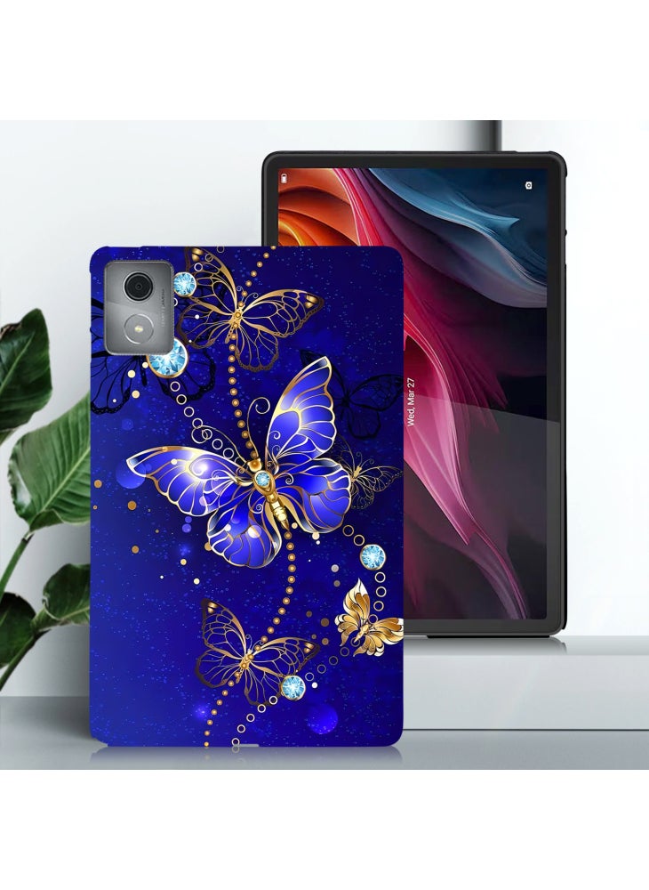 جراب TPU مطبوع عليه نقشة لجهاز Lenovo Tab M11 Plus، غطاء واقٍ رفيع من الجلد الصناعي - أزرق/ذهبي - Image 2