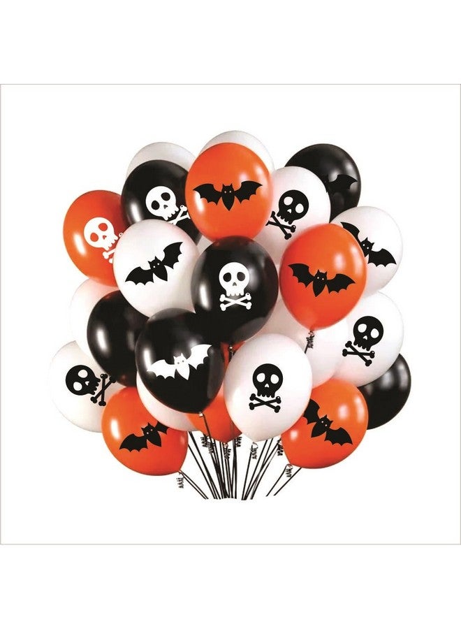 هونج كونج بالونز 50 قطعة من عناصر زينة الهالوين باللون الأبيض والأسود والبرتقالي للبالونات المطبوعة بطابع الهالوين، مجموعة بالونات اليقطين لتزيين حفلات الاحتفال بالهالوين - Image 1