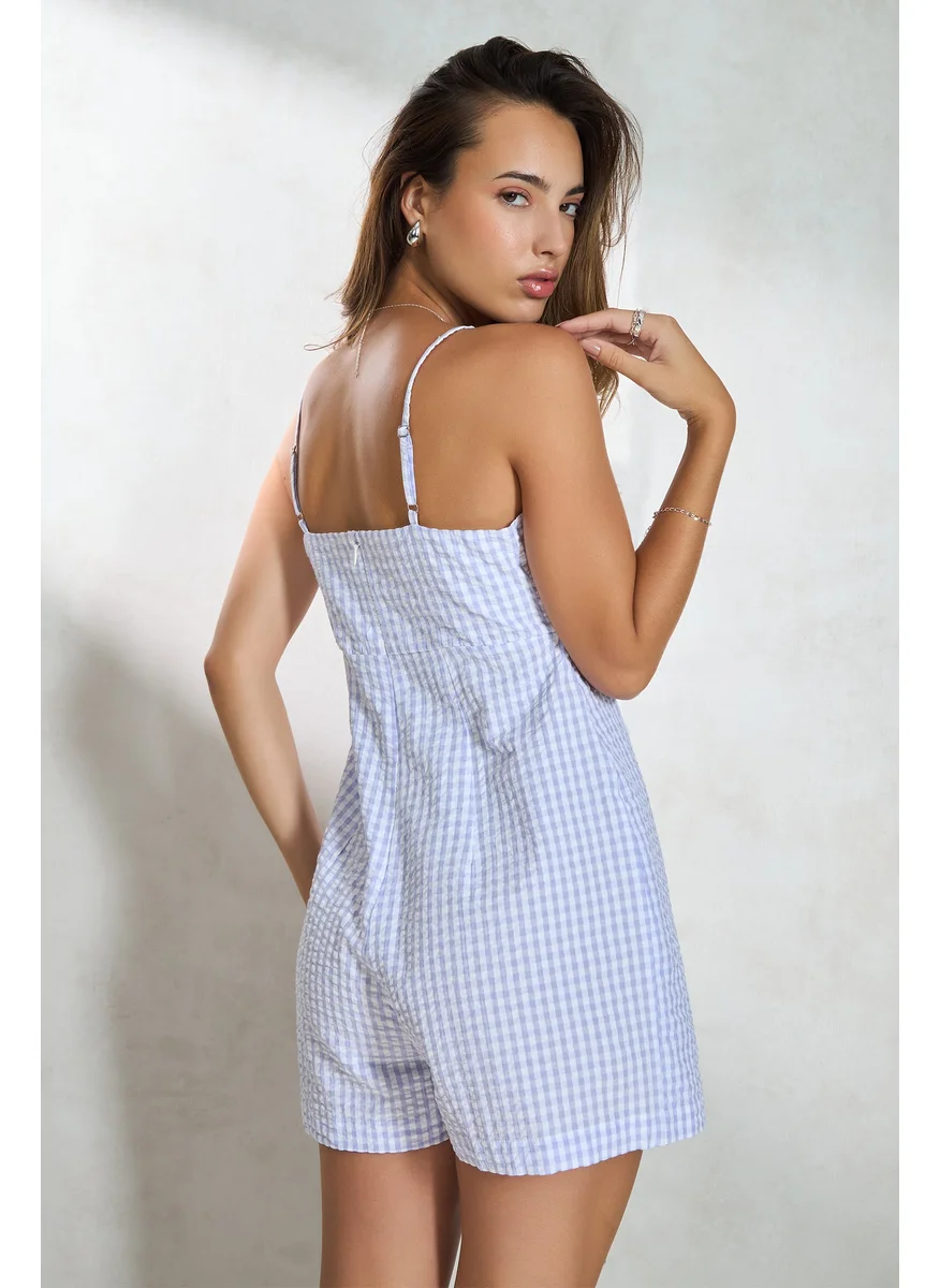 Virgio Virgio Women Cotton V Neck Mini Length Checks Sleeveless Playsuit