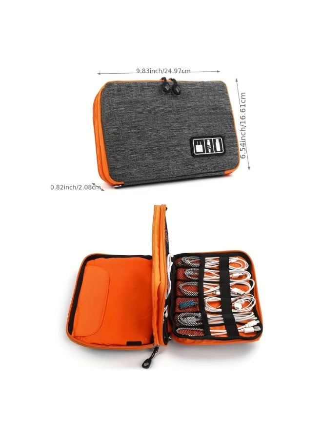 Travel Cable Organizer Case - Waterproof Electronics Storage with Grid Elastic Bands, Universal Tech Accessories Bag for iPad, Chargers, Cables (Grey) - Image 4