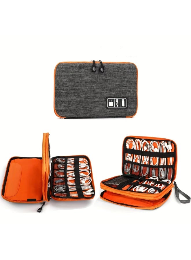 Travel Cable Organizer Case - Waterproof Electronics Storage with Grid Elastic Bands, Universal Tech Accessories Bag for iPad, Chargers, Cables (Grey) - Image 1