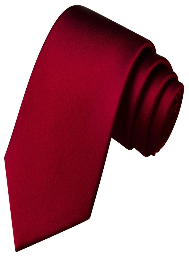 Branduce Wine Burgundy Tie Solid Satin Ties for Men Silk Blend Necktie for Wedding Business (TA11-33) - Image 1