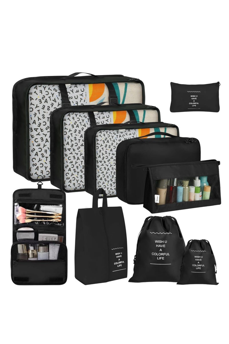 Anmi 10 Set Travel Packing Bags, Lightweight Luggage Organizers Bags Set for Carry on Suitcase(Elegance Blac)