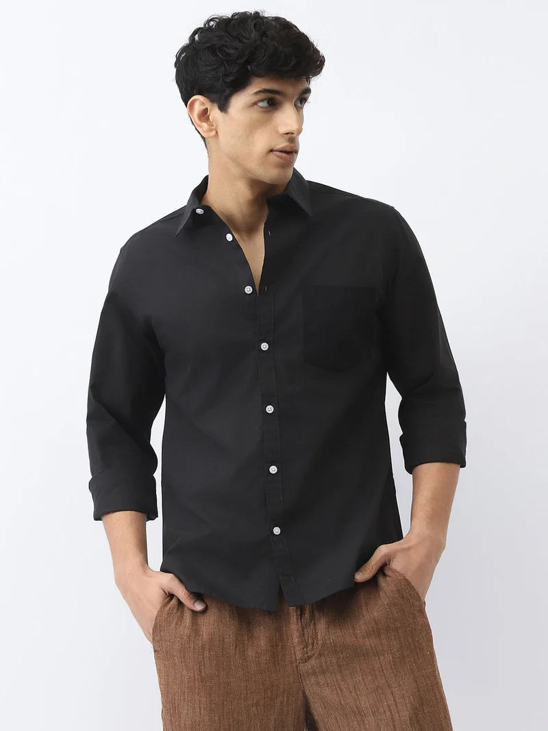 Urbano Fashion Urbano Fashion Men's Black Cotton Full Sleeve Regular Fit Casual Solid Shirt