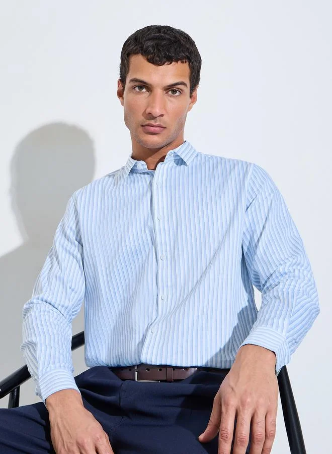 Styli Blue Striped Long Sleeves Regular Fit Shirt