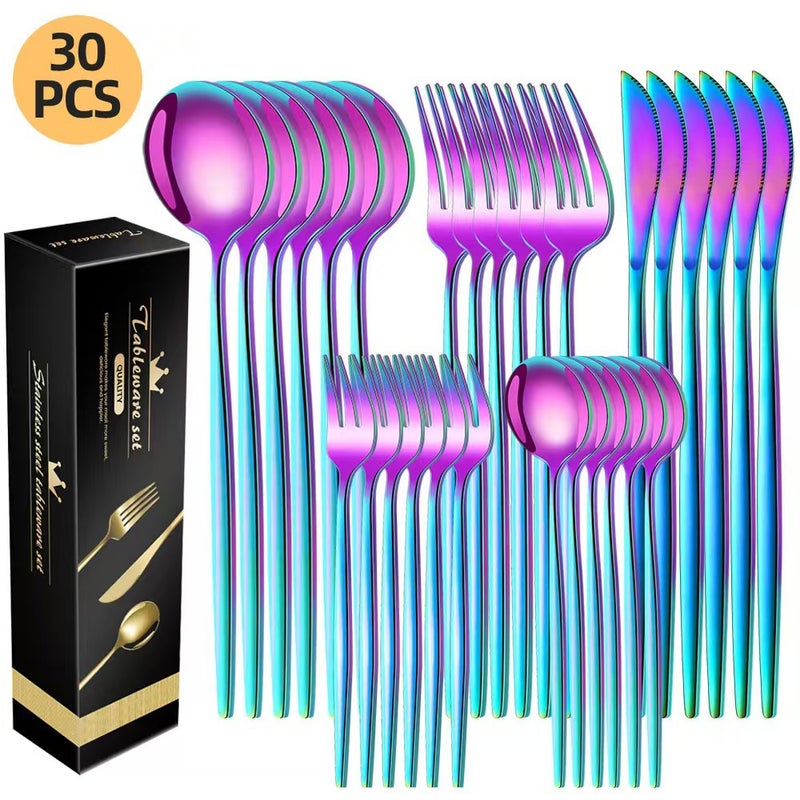 30-Piece Stainless Steel Dinnerware Set with Modern Minimalist Design - Perfect for Western Cuisine