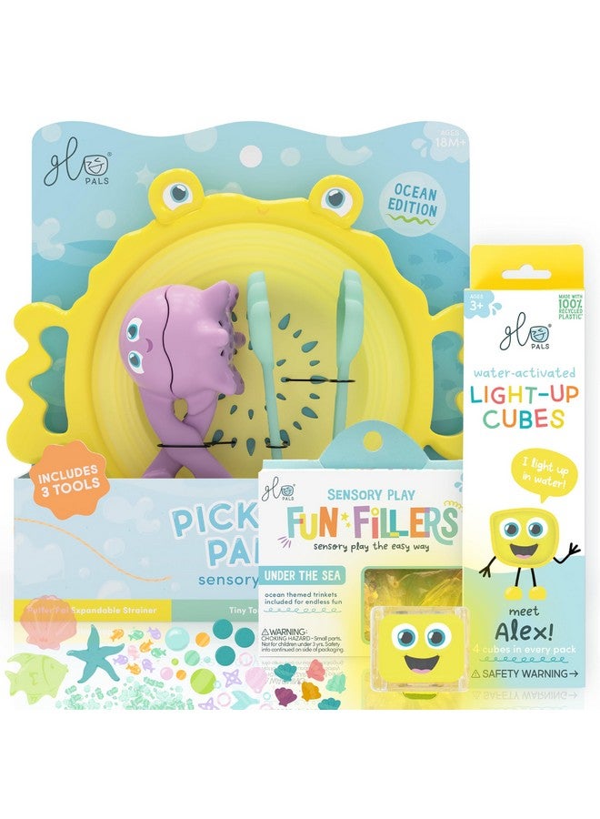 Glo Pals Glo Pals Fine Motor Tools Sensory Play Pack Bundle with Pick-Up Pals Sensory Tools, Yellow Alex Light-Up Cubes, & Under The Sea Fun Fillers (Fun in The Sun)  - Image 1