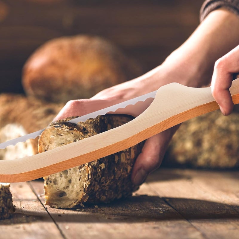 Khazna Bread Bow Knife for Homemade Bread, 15.7 Inch Stainless Steel Serrated Bread Slicer, with Wooden Handle Multi-Purpose Bread Saw Cutter for Cutting Bakery Bagel Making Tool, Ergonomic Handle - Image 3