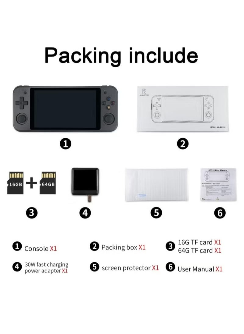 ANBERNIC  - RG552 Handheld Android/Linux Dual System Game Console, High-Speed EMMC 5.1, Built-in 6400 mAh Battery, 5.36-inch Touch Screen (16+64GB, 17000+ Games, Black) - Image 1