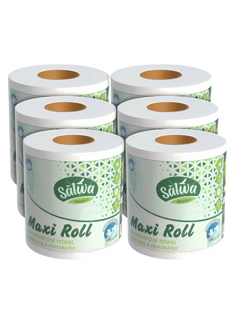 Salwa Maxi Kitcheb Roll 2-Ply Tissue, 3000+ Sheets 6 Rolls