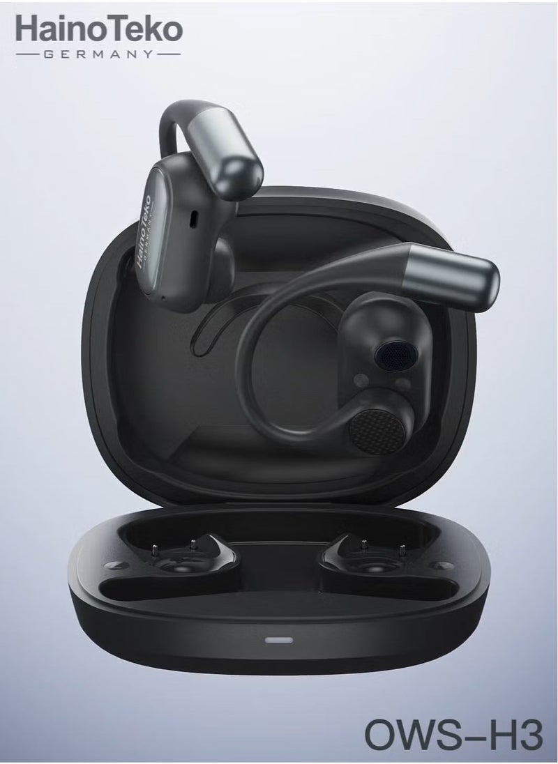 Haino Teko OpenFit Bluetooth Earphones with High-Quality Sound, Super Clear Mic, and Touch Controls – Stylish & Comfortable Black Wireless Earbuds for Music, Calls, and Sports - Image 3