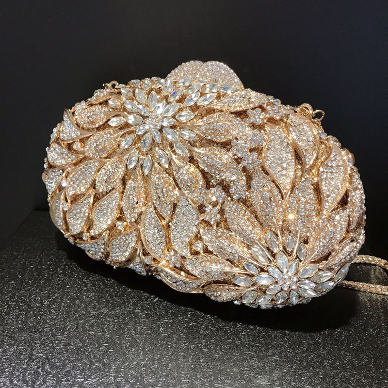 Carefully Selected Leaf Flower Diamond Dinner Bag Export Banquet Hand-Held Women'S Bag Cut Out Metal Hard Box Bag Clutch Bag - Image 3