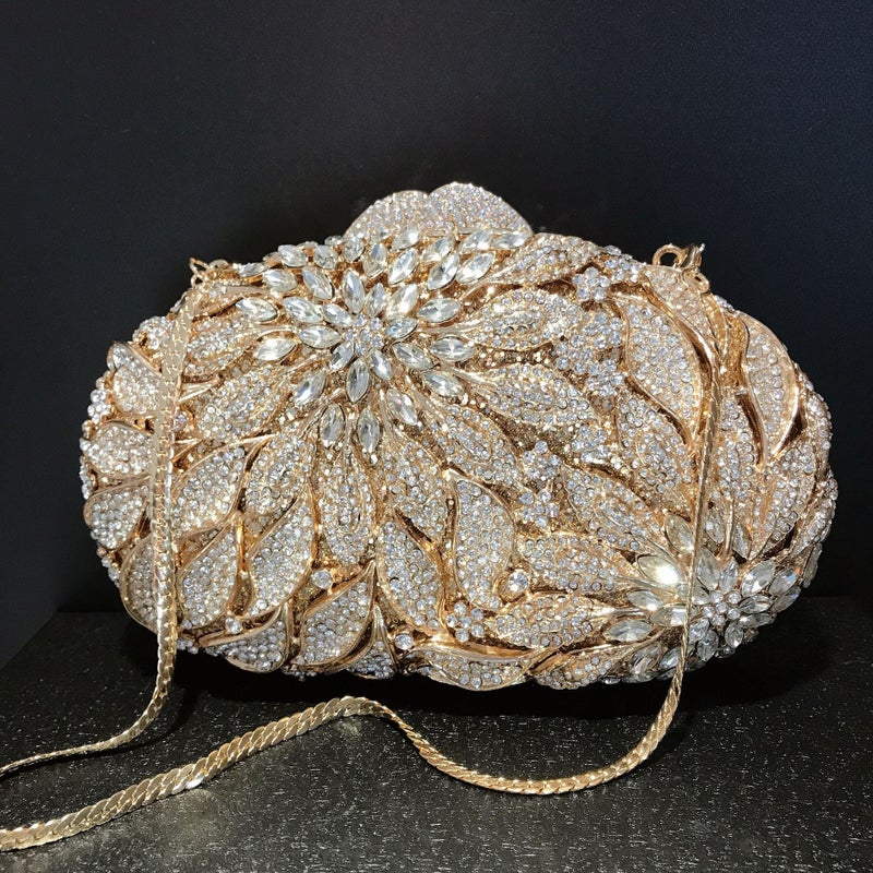Carefully Selected Leaf Flower Diamond Dinner Bag Export Banquet Hand-Held Women'S Bag Cut Out Metal Hard Box Bag Clutch Bag - Image 2