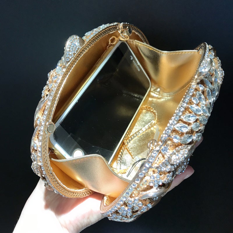 Carefully Selected Leaf Flower Diamond Dinner Bag Export Banquet Hand-Held Women'S Bag Cut Out Metal Hard Box Bag Clutch Bag - Image 5