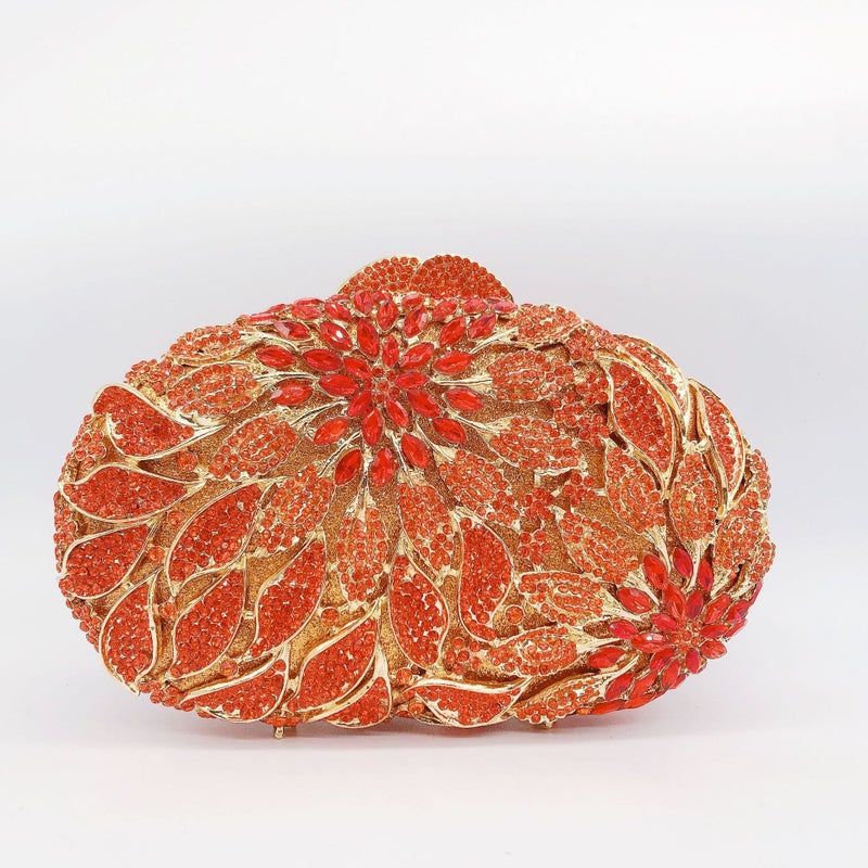 Carefully Selected Leaf Flower Diamond Dinner Bag Export Banquet Hand-Held Women'S Bag Cut Out Metal Hard Box Bag Clutch Bag - Image 1