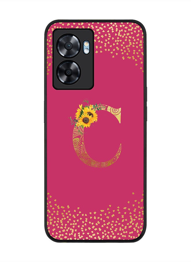 Stylizedd Rugged Black edge case for Oppo A57, Slim fit Rubber Edges Thin Cover -  Custom Monogram Initial Letter Mandala Floral Pattern Alphabet- C  (Dark Pink Rose )  - Image 1