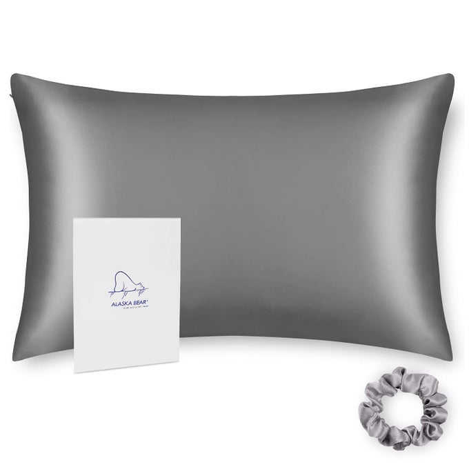 SILK PILLOWCASE MEN WOMEN BEAUTY ANTI FACE WRINKLE PILLOW SLIP CASE REAL MULBERRY SILK QUEEN SIZE WITH ZIPPER CLOSURE 1PC IRON GREY