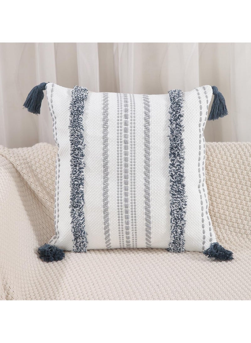 general 2 Pieces Pillowcases with Tassels, Cotton Boho Tufted Modern Farmhouse Decorative Pillowcases Sofa, 18 x 18 Inches - Image 2