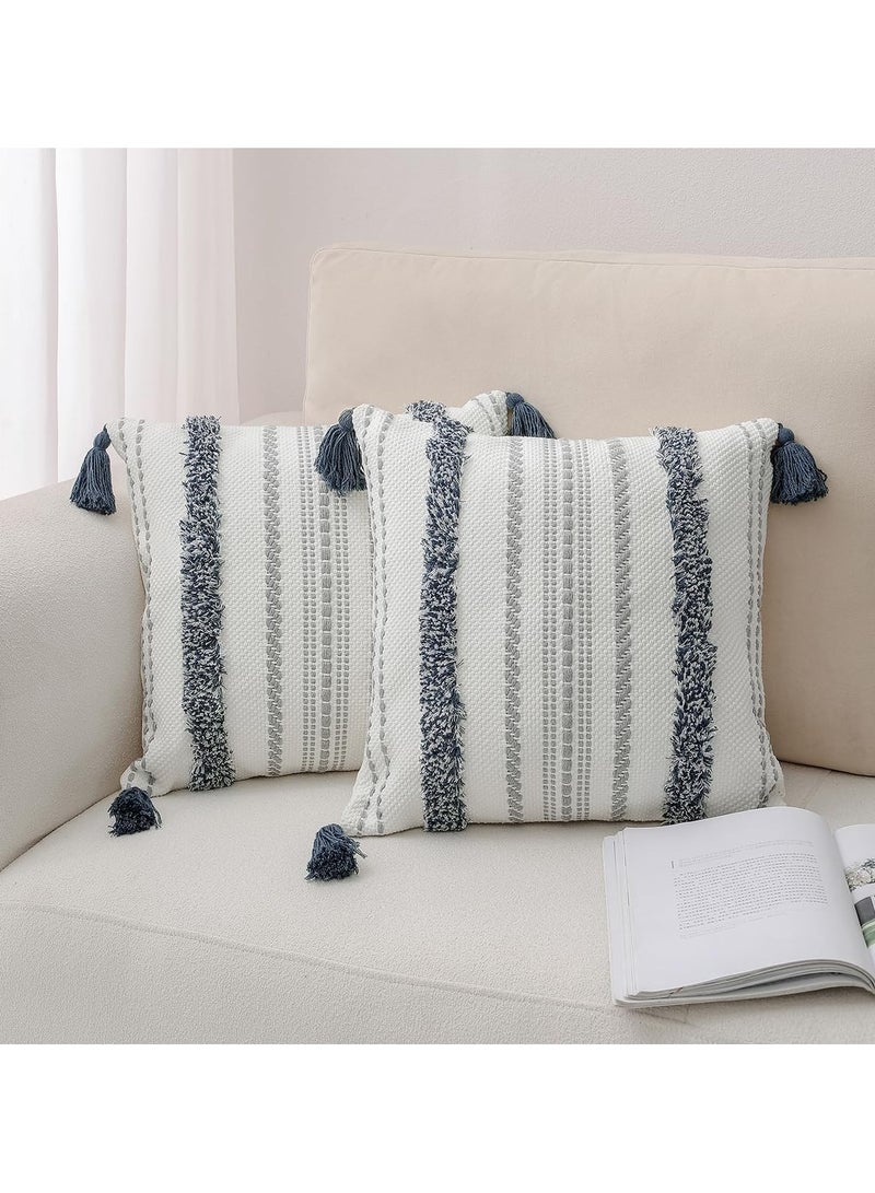 general 2 Pieces Pillowcases with Tassels, Cotton Boho Tufted Modern Farmhouse Decorative Pillowcases Sofa, 18 x 18 Inches - Image 1