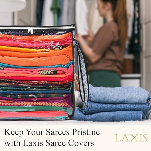 LAXIS HOMFIL Brand - Laxis Non-Woven Jumbo Saree Bags, Grey Color Transparent Saree Covers With Zip, Saree Covers For Storage With Moisture & Dust Proof (Pack of 2) - Image 3