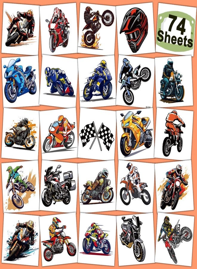CHARLENT Dirt Bike Temporary Tattoos for Kids Party Supplies - 74 Individually Sheets Motorcycle Tattoos for Boys Motocross Birthday Party Favors Goodie Bag Fillers - Image 1