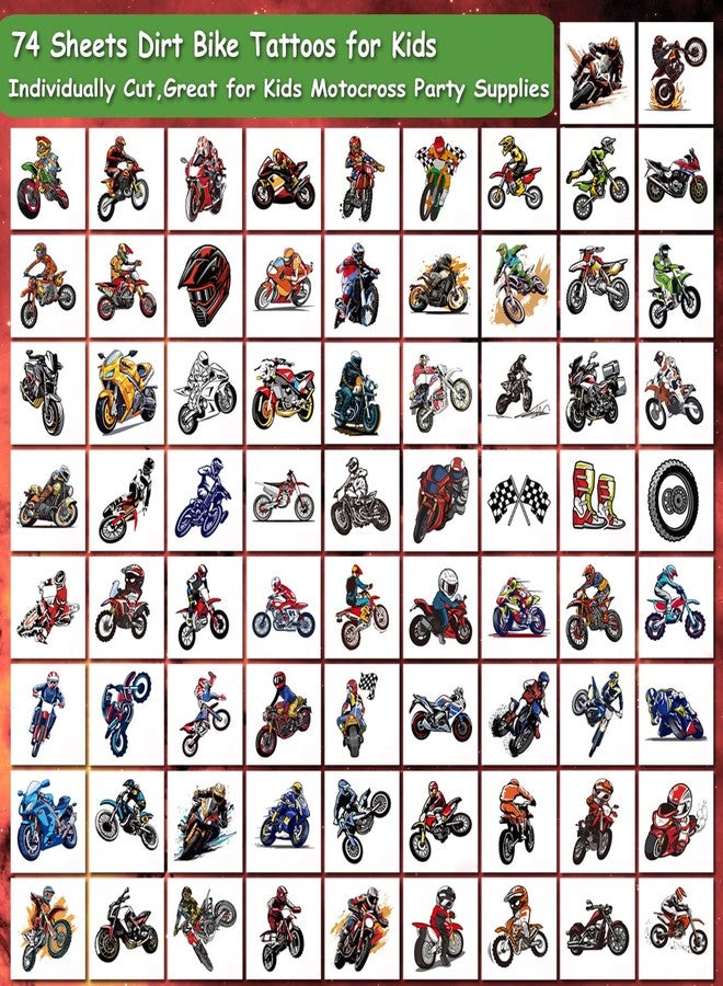 CHARLENT Dirt Bike Temporary Tattoos for Kids Party Supplies - 74 Individually Sheets Motorcycle Tattoos for Boys Motocross Birthday Party Favors Goodie Bag Fillers - Image 2