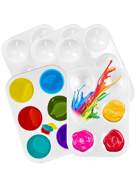 5 PCS White Plastic Paint Palette 6 Well Watercolor Palette Rectangular Paint Tray Palette Paint Holder Tray Paint Mixing Palette Bulk For Kids Student Adult DIY Craft Art Acrylic Painting