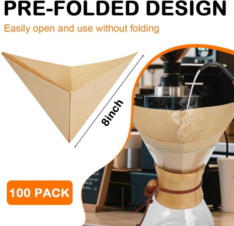 BYKITCHEN Pre-folded Pour Over Coffee Filter, Set of 100, Natural Unbleached Square Disposable Coffee Filter Papers for Pour-Over Coffee Maker Drippers and More Global easy assemble picks - Image 2