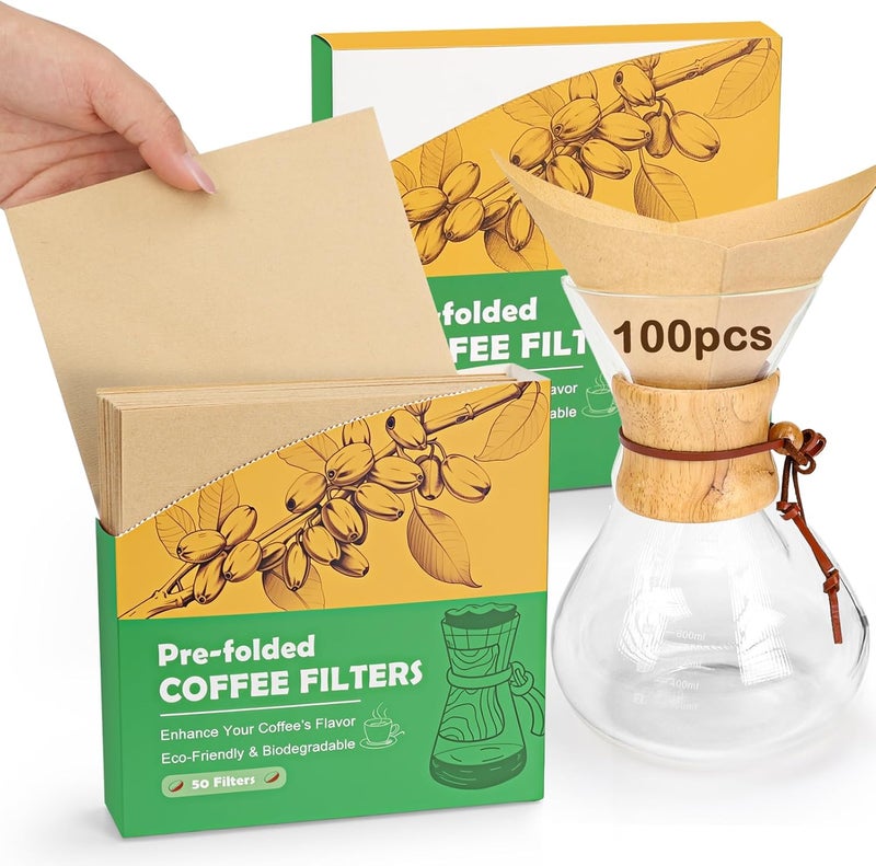 BYKITCHEN Pre-folded Pour Over Coffee Filter, Set of 100, Natural Unbleached Square Disposable Coffee Filter Papers for Pour-Over Coffee Maker Drippers and More Global easy assemble picks - Image 1