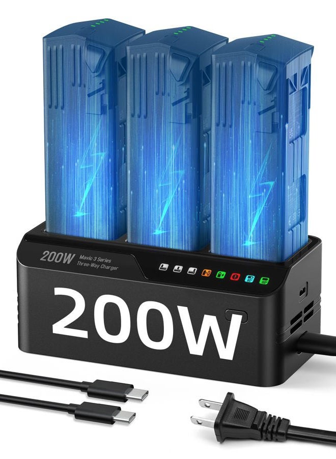 LKTOP 200W Mavic 3 Pro Battery Charging Hub, Mavic 3 Battery Charger for DJI Mavic 3 Series Intelligent Flight Battery, DJI Remote Controller, DJI Charging Hub/Car Charger (No Adapter Required) - Image 1