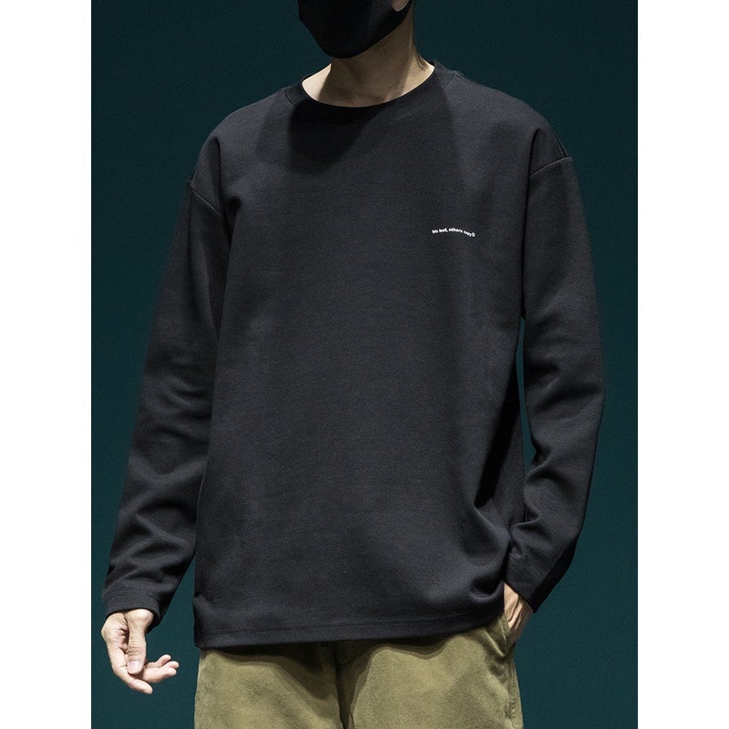 Japanese Heavy Long-sleeved T-shirt Men's Loose plus size Spring and Autumn Plus Size Fat Crewneck Top Base Shirt T-shirt - Image 5
