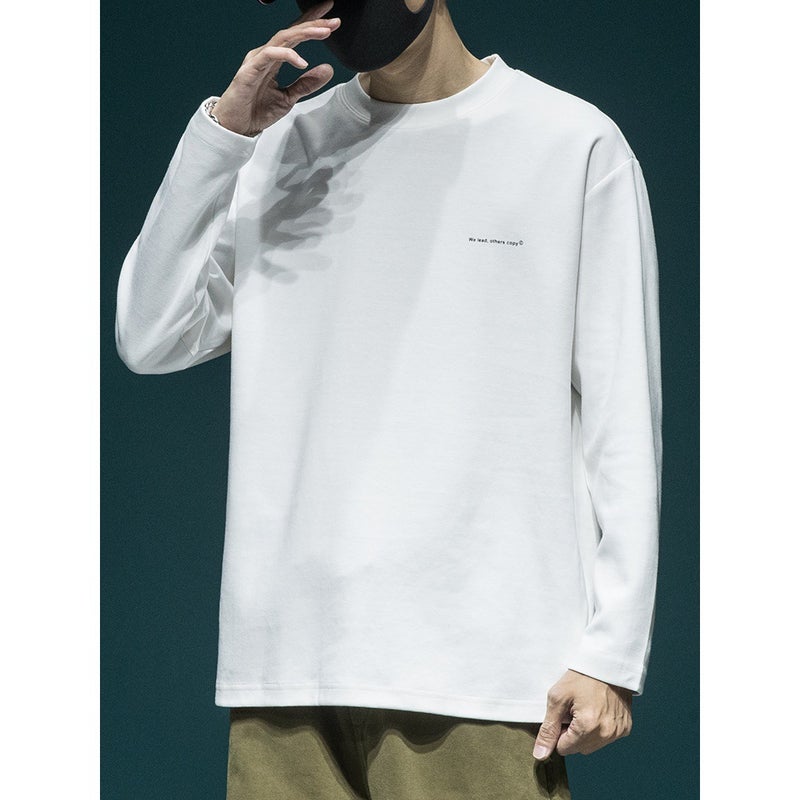 Japanese Heavy Long-sleeved T-shirt Men's Loose plus size Spring and Autumn Plus Size Fat Crewneck Top Base Shirt T-shirt - Image 3