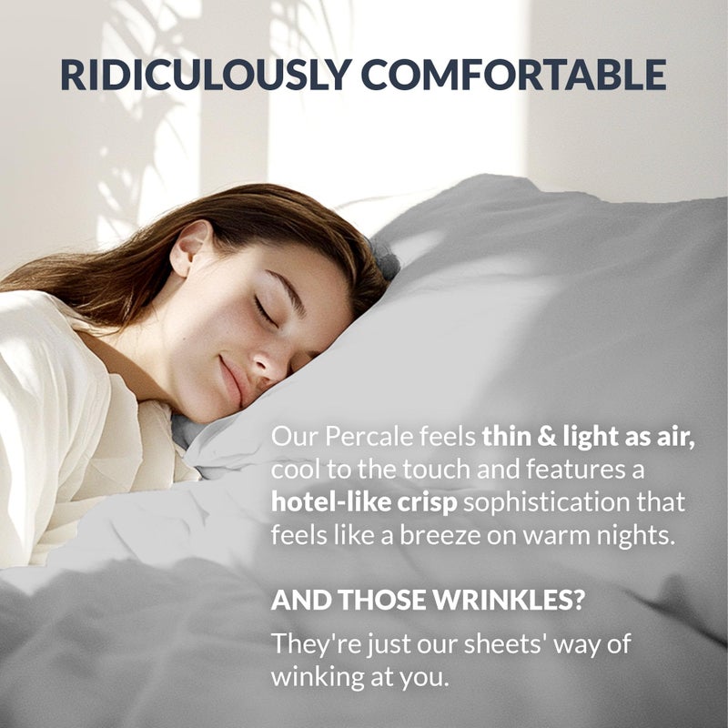 Sweave 100% Egyptian Cotton Percale Sheets King Size - Genuine Luxurious 400 Thread Count - Naturally Crisp, Breathable, Skin-Friendly & Cooling - Softer After Each Wash - Oeko-TEX Certified Giza - Image 3