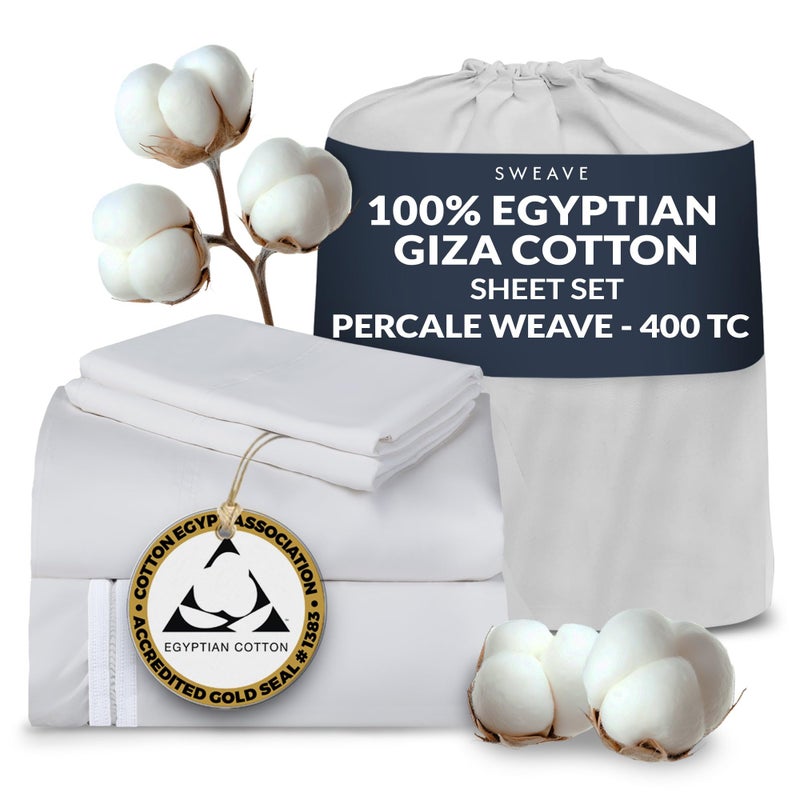 Sweave 100% Egyptian Cotton Percale Sheets King Size - Genuine Luxurious 400 Thread Count - Naturally Crisp, Breathable, Skin-Friendly & Cooling - Softer After Each Wash - Oeko-TEX Certified Giza - Image 1