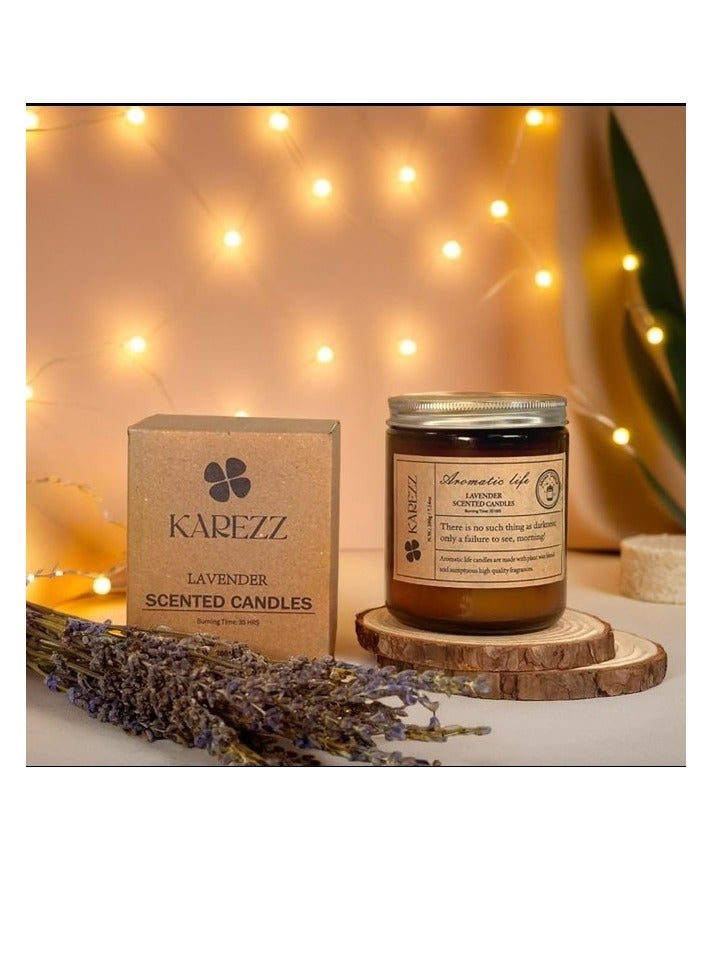 Karezz Lavender Scented Candles 200g. Plant Wax Base. Eco Friendly Aromatherapy Candle, Clean-Burning Cotton Wick, Calming Fragrance for Stress Relief. Ideal for Home Decor & Relaxation. - Image 1