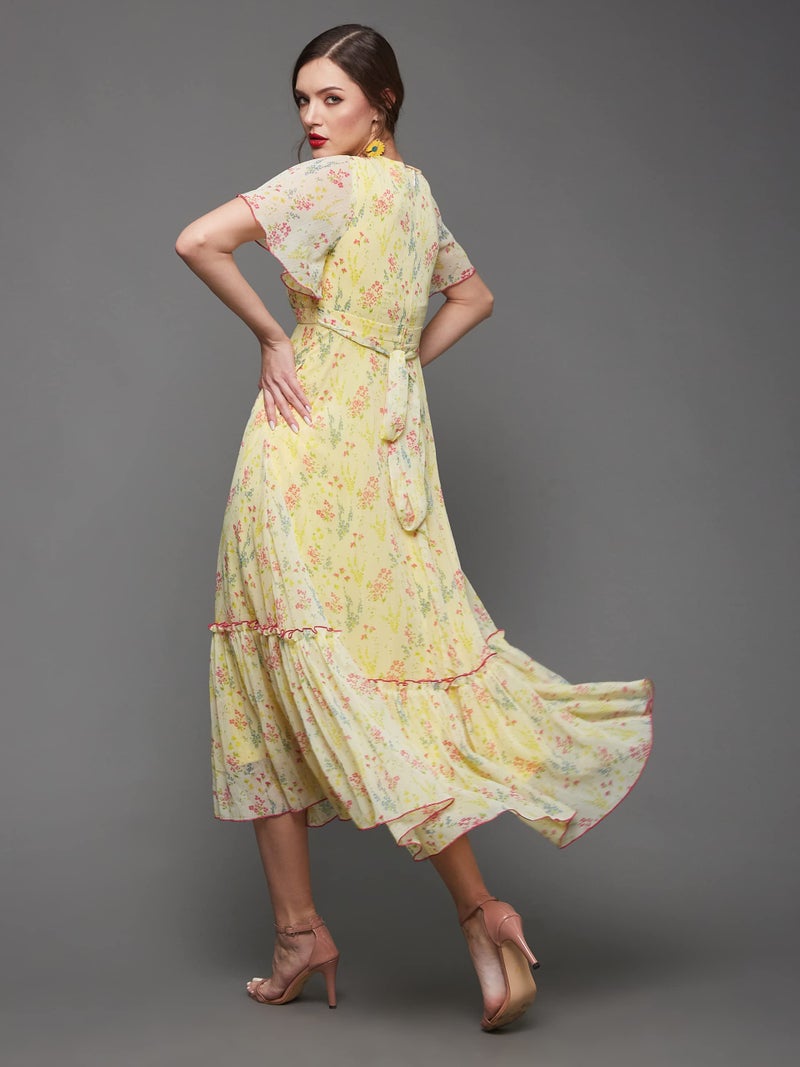 Miss Chase Women's V Neck Flared Sleeve Floral Wrap Maxi Dress (MCSS25D93-23-164-08, Multicolored Base Yellow, 3XL) - Image 4