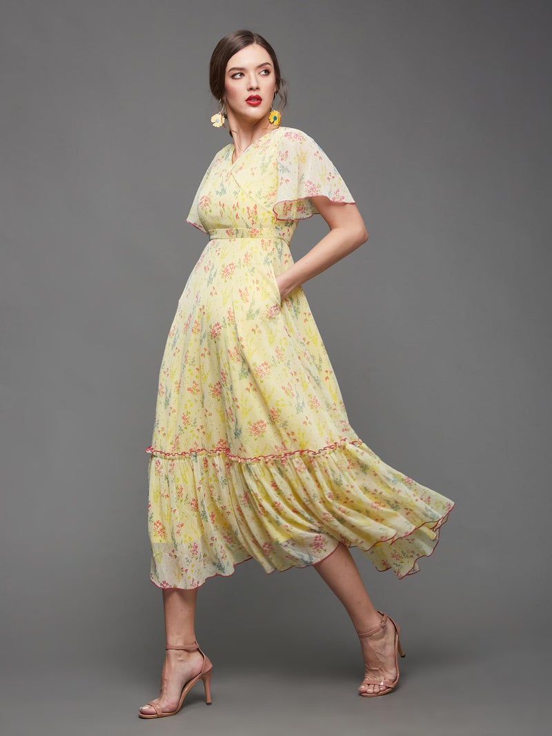 Miss Chase Women's V Neck Flared Sleeve Floral Wrap Maxi Dress (MCSS25D93-23-164-08, Multicolored Base Yellow, 3XL) - Image 3