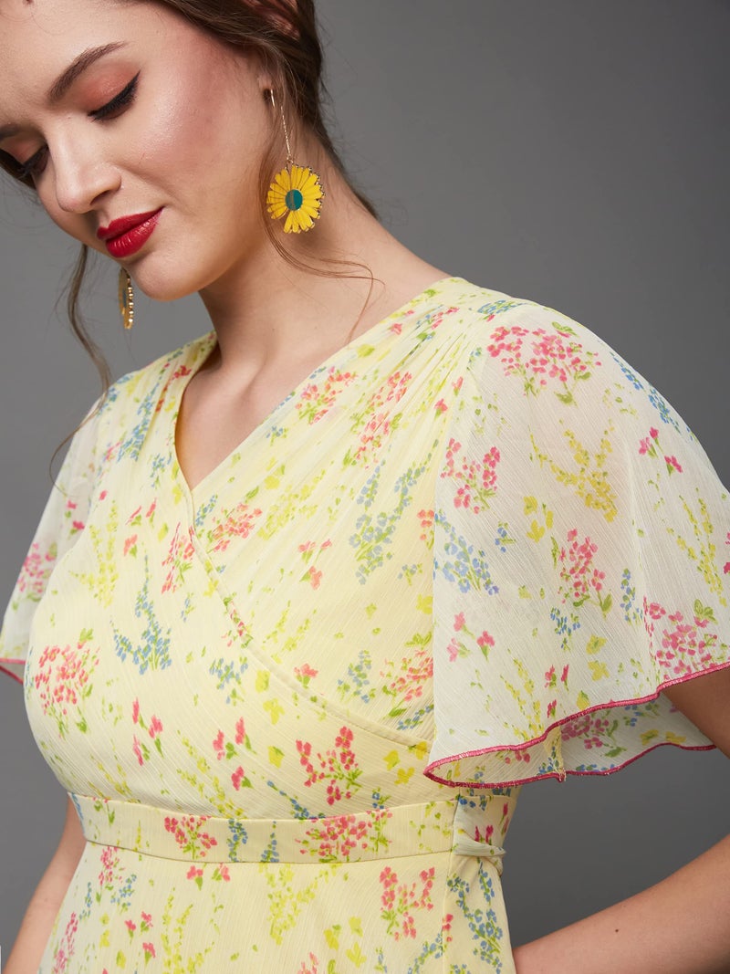Miss Chase Women's V Neck Flared Sleeve Floral Wrap Maxi Dress (MCSS25D93-23-164-08, Multicolored Base Yellow, 3XL) - Image 5