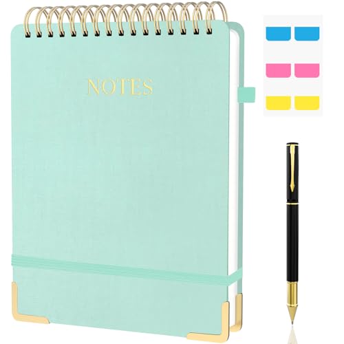 Mousbull Aesthetic Top Spiral Notebook, A4 Large Linen Hardcover Top Bound Steno Pads, 240 Pages 100gsm Thick Lined Paper Left Handed Notebook Journal for Work, School, Church Writing - Green, 8.5" x 11" - Image 1