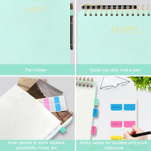 Mousbull Aesthetic Top Spiral Notebook, A4 Large Linen Hardcover Top Bound Steno Pads, 240 Pages 100gsm Thick Lined Paper Left Handed Notebook Journal for Work, School, Church Writing - Green, 8.5" x 11" - Image 5
