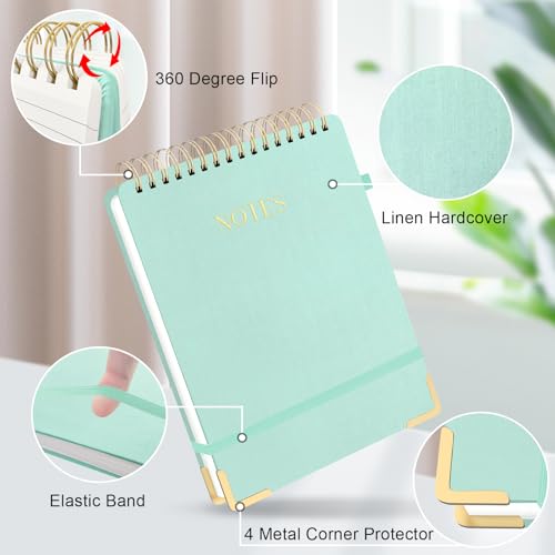 Mousbull Aesthetic Top Spiral Notebook, A4 Large Linen Hardcover Top Bound Steno Pads, 240 Pages 100gsm Thick Lined Paper Left Handed Notebook Journal for Work, School, Church Writing - Green, 8.5" x 11" - Image 2