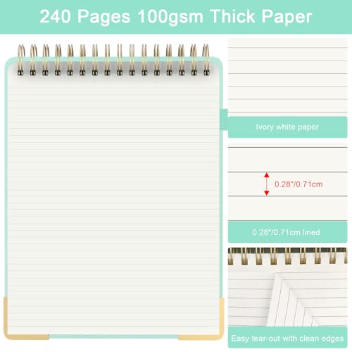 Mousbull Aesthetic Top Spiral Notebook, A4 Large Linen Hardcover Top Bound Steno Pads, 240 Pages 100gsm Thick Lined Paper Left Handed Notebook Journal for Work, School, Church Writing - Green, 8.5" x 11" - Image 4