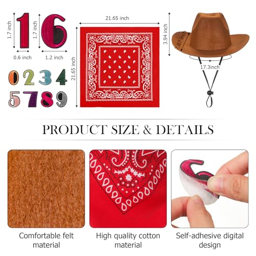 Velmitten 3 Pcs Cowboy Birthday Party Hat and Bandanas with 09 Numbers Infant Baby Hat Kid Western Costume AccessoriesRed - Image 5