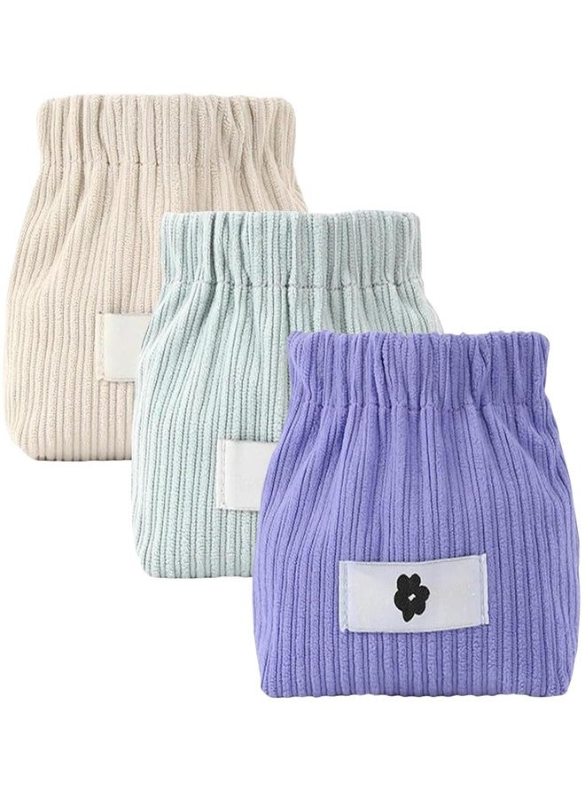 OffyBird 3 Pcs Corduroy Coin Pouch and Lipstick Bag, Mini Makeup Organizer for Women Girls, Jewelry Storage Travel Bag, Elastic Squeeze Open Pouch for Hair Ties, Small Makeup Case (Multicolor) - Image 1