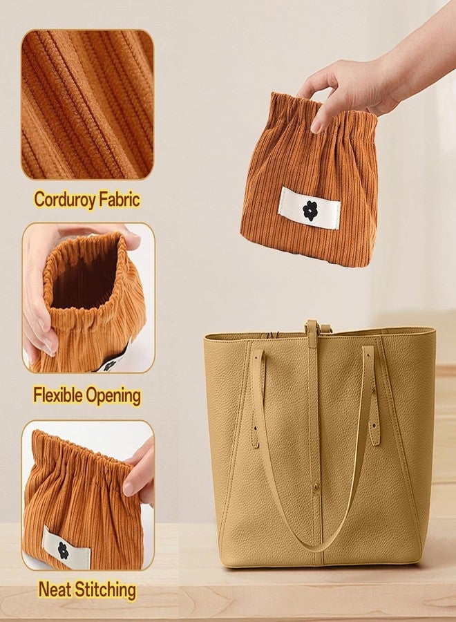 OffyBird 3 Pcs Corduroy Coin Pouch and Lipstick Bag, Mini Makeup Organizer for Women Girls, Jewelry Storage Travel Bag, Elastic Squeeze Open Pouch for Hair Ties, Small Makeup Case (Multicolor) - Image 4