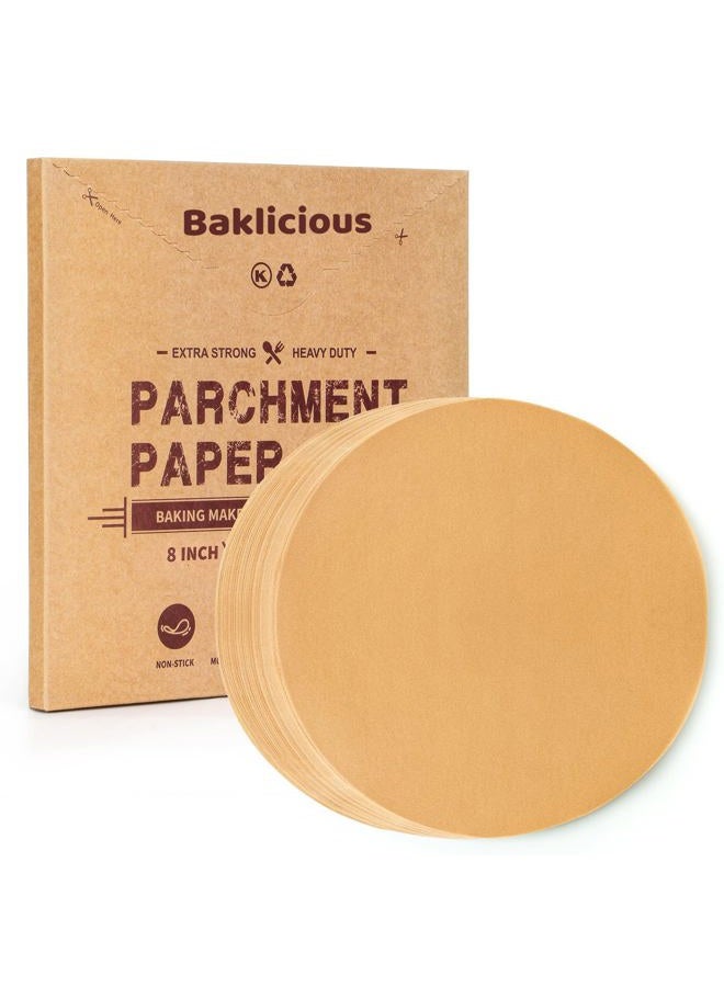 Baklicious 250Pcs 8 Inch Parchment Paper Rounds. Non Stick Round Parchment Paper, Baking Parchment Circles for Cake Baking, Patty Separating, Tortilla Wrapping - Image 1