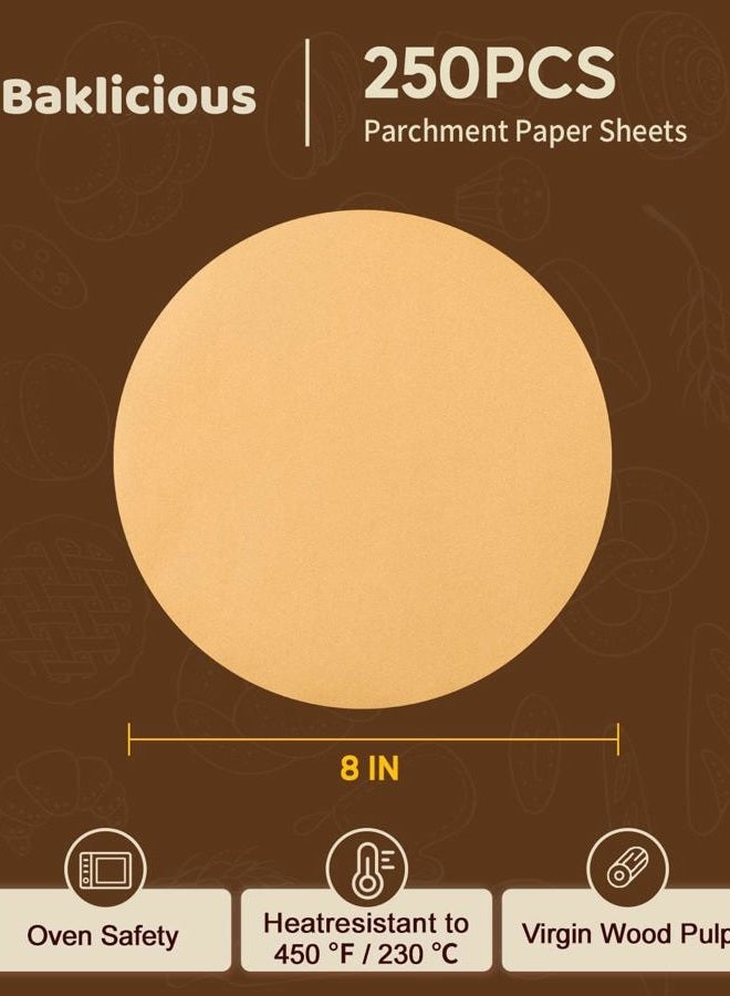 Baklicious 250Pcs 8 Inch Parchment Paper Rounds. Non Stick Round Parchment Paper, Baking Parchment Circles for Cake Baking, Patty Separating, Tortilla Wrapping - Image 2