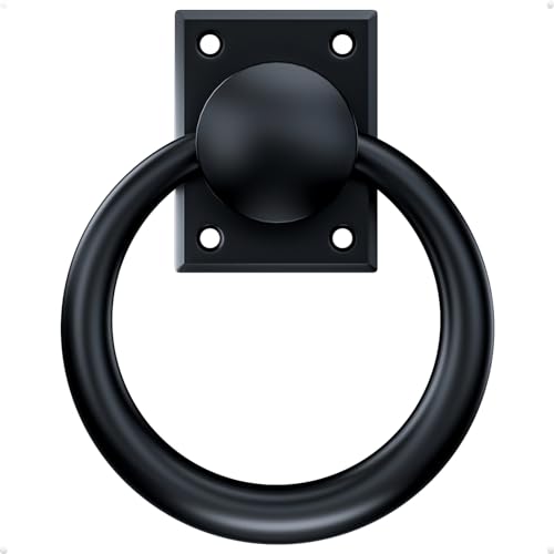 trust4care 3-3/4" Matte Black Rotatable Sliding Barn Door Handle Fence Gate Pulls, Zinc Vintage Garage Bifold Closet Door Pull Handles, Rustic Flush Dummy Ring Front Door Knocker - Image 1