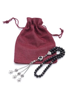 Subhati Prayer Beads ( Misbah ) with metal Parts and Agate Stone | 8 MM Beads - 45 Pcs  - Image 3