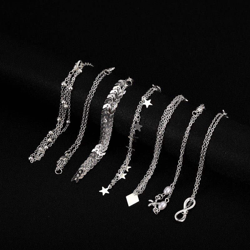 Softones 16Pcs Ankle Bracelets for Women Gold Silver Two Style Chain Beach Anklet Bracelet Jewelry Anklet Set,Adjustable Size - Image 5